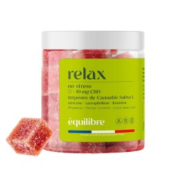 Gummies Relax CBD ÉQUILIBRE, bonbons naturels au parfum violette, 0% THC, vegan, fabriqués en France.