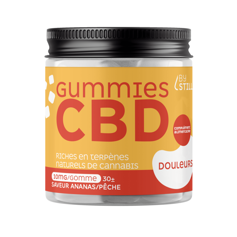 Gummies CBD Douleurs – 30 Gommes Véganes Ananas-Pêche CBD & CBG