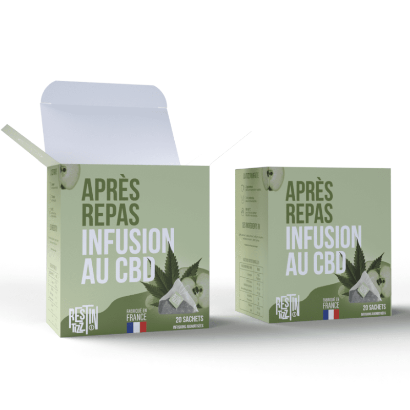 Infusion Bio au CBD Après Repas – 20 infusettes à base de verveine, mélisse et olivier