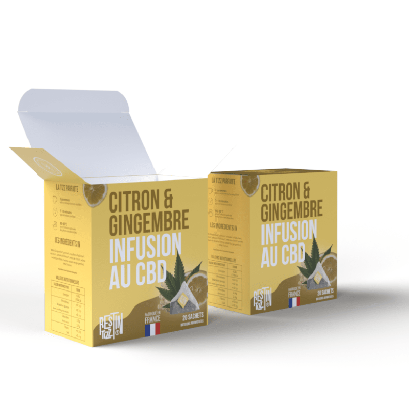 Infusion bio au CBD Citron Gingembre – 20 infusettes pour énergie et détox naturelle