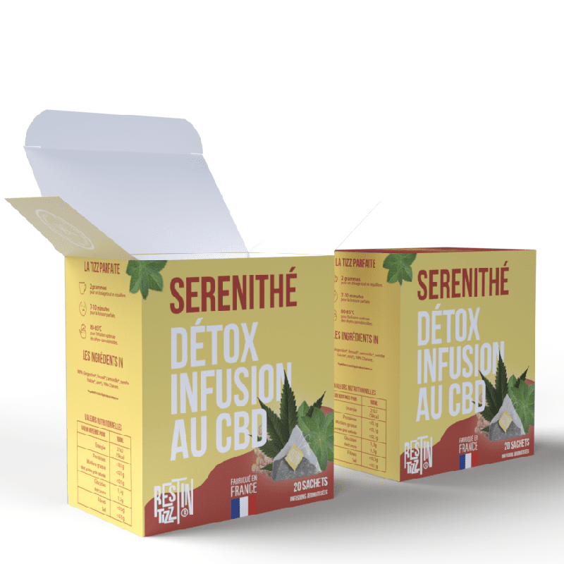 Boîte de 20 infusettes d'infusion bio Sérénithé Détox au CBD avec gingembre, fenouil, camomille et menthe