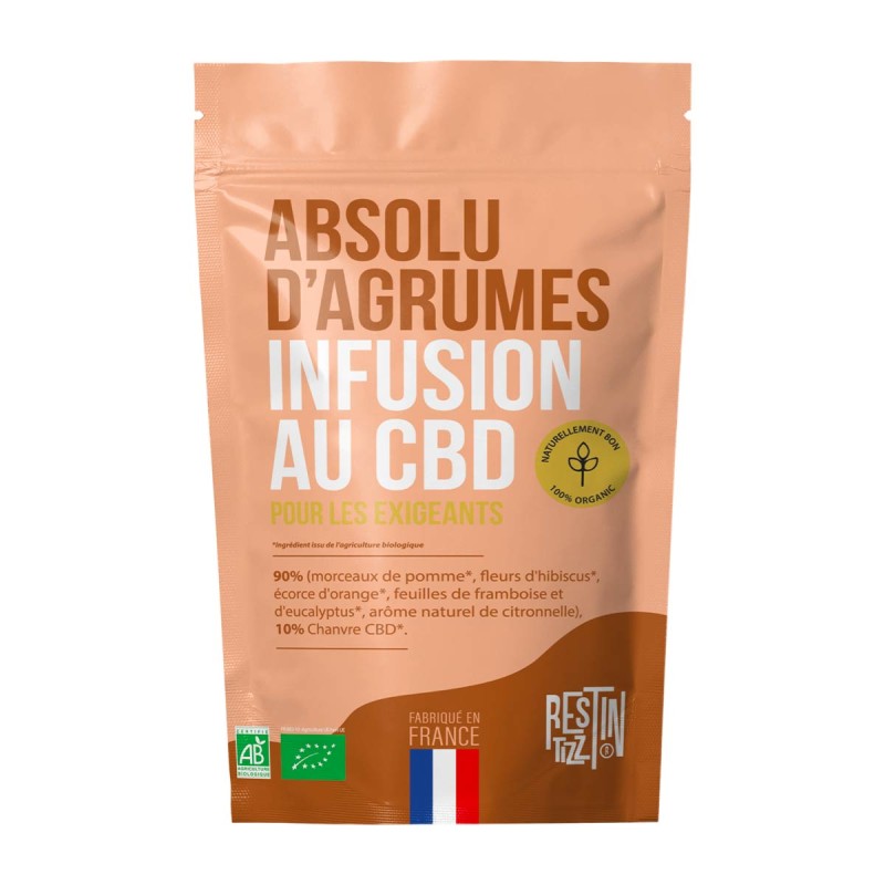 Infusion Bio au CBD aux agrumes avec écorce d'orange, citronnelle et feuilles de chanvre 100% biologique