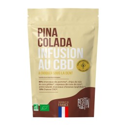 Infusion bio au CBD Pina Colada avec morceaux d’ananas et coco grillée