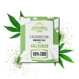 Pack de 2 cartouches OG Kush CBD avec e-liquide dosé à 10% pour pods Greeneo