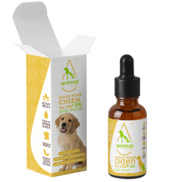 Huile CBD pour chiens 5% saveur poulet rôti en format 10ml et 30ml