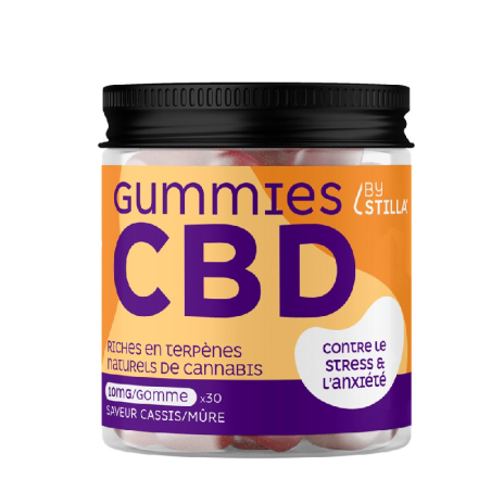 Gummies CBD sans sucre 10mg, vegan, goût cassis mûre, boîte de 30 gommes