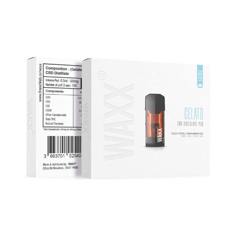 Pod Waxx Maxx Gelato - Vape CBD à spectre complet, 85% CBD