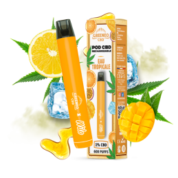 Pod CBD rechargeable saveur eau tropicale mangue agrumes avec e-liquide 1% CBD