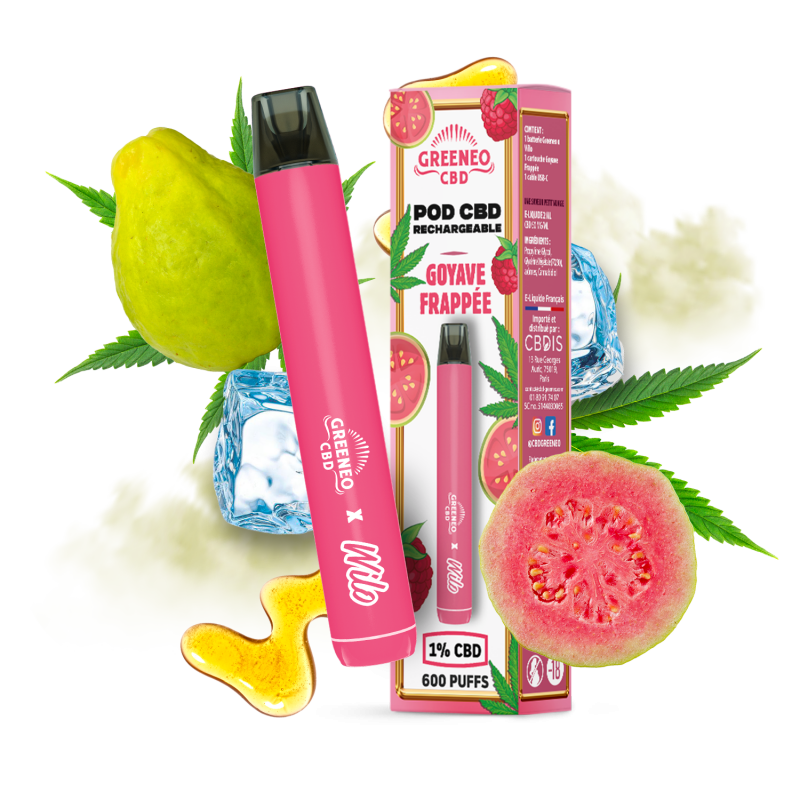Pod CBD rechargeable saveur goyave frappée – Vape fruitée et rafraîchissante