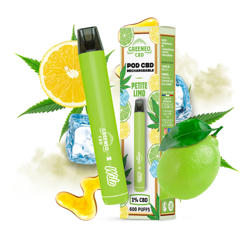 Pod CBD rechargeable Petite Limo avec saveur citron et fraîcheur, 1% CBD, 500 mAh