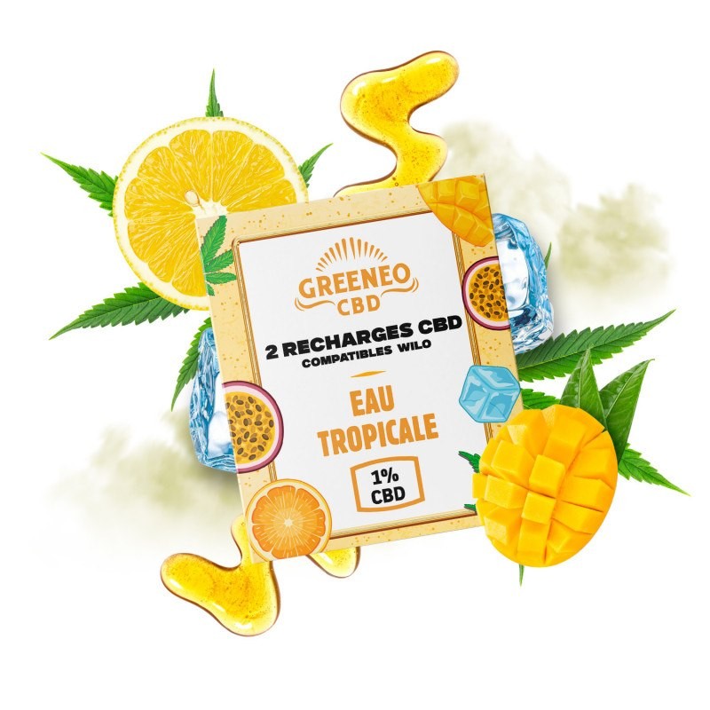 Recharge CBD Eau Tropicale 2 cartouches 2 ml – E-liquide tropical 1% CBD compatible pods Greeneo
