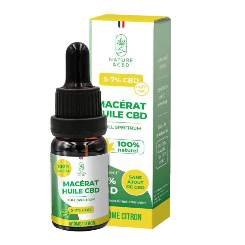Huile CBD Full Spectrum Citron 5 à 7 % 10 ml – Macérat Nature & CBD