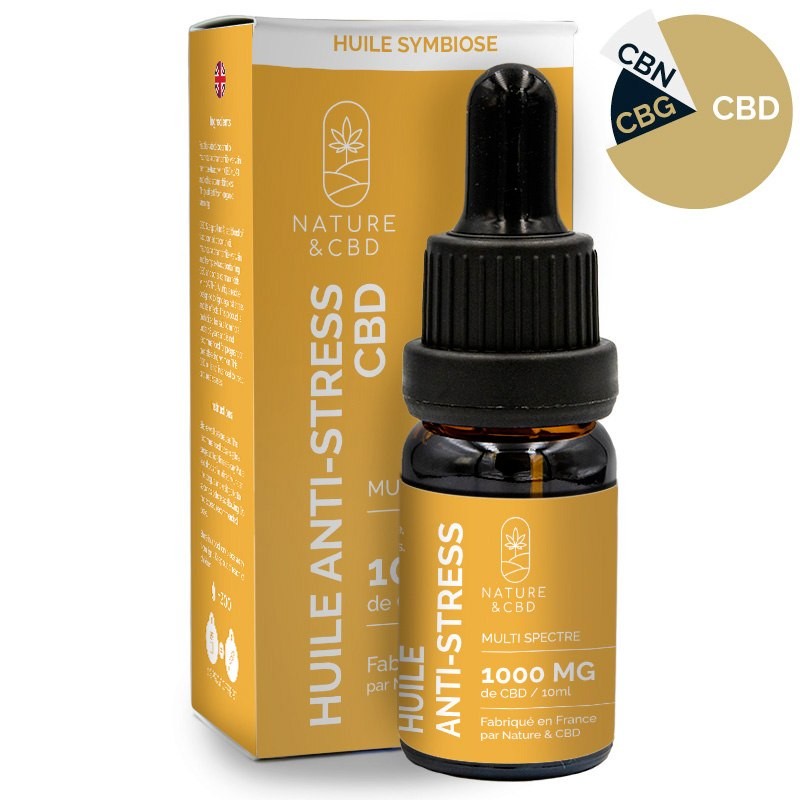 Huile Anti-stress au CBD Symbiose 1000 mg ou 2000 mg avec camomille et verveine