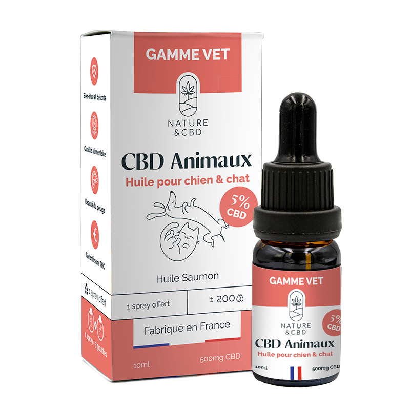 Huile CBD 5% pour animaux - Chien et chat avec huile de saumon et CBD - Nature & CBD