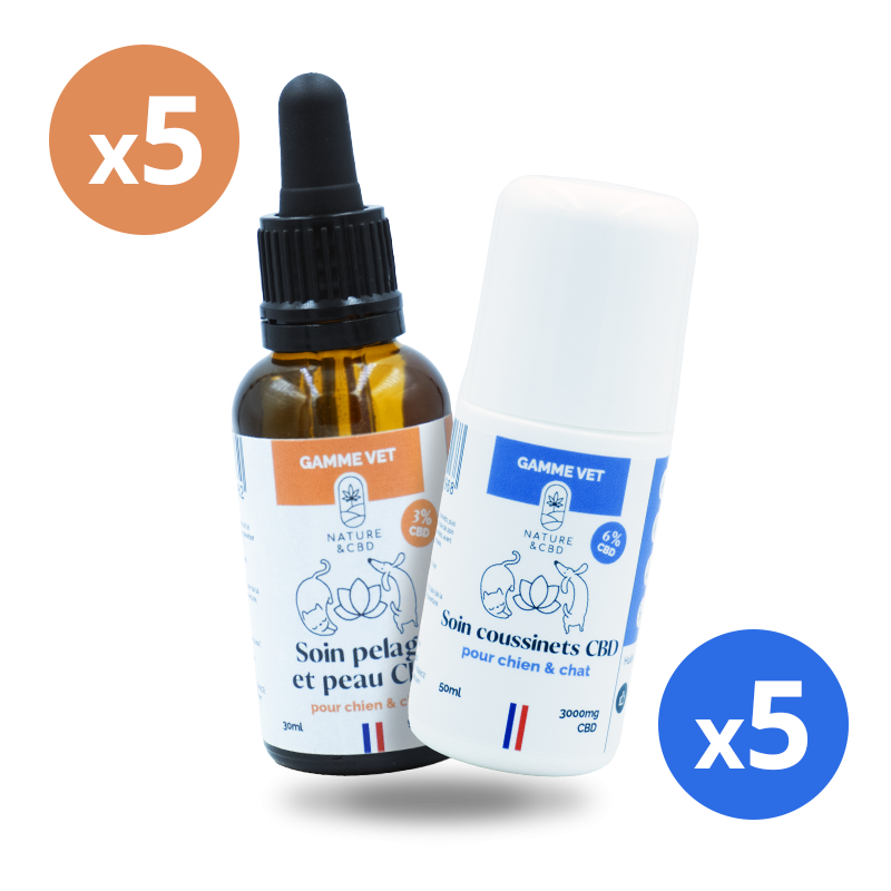 Pack soin pour animaux - Huile peau et pelage 3% et soin coussinets 6% au CBD