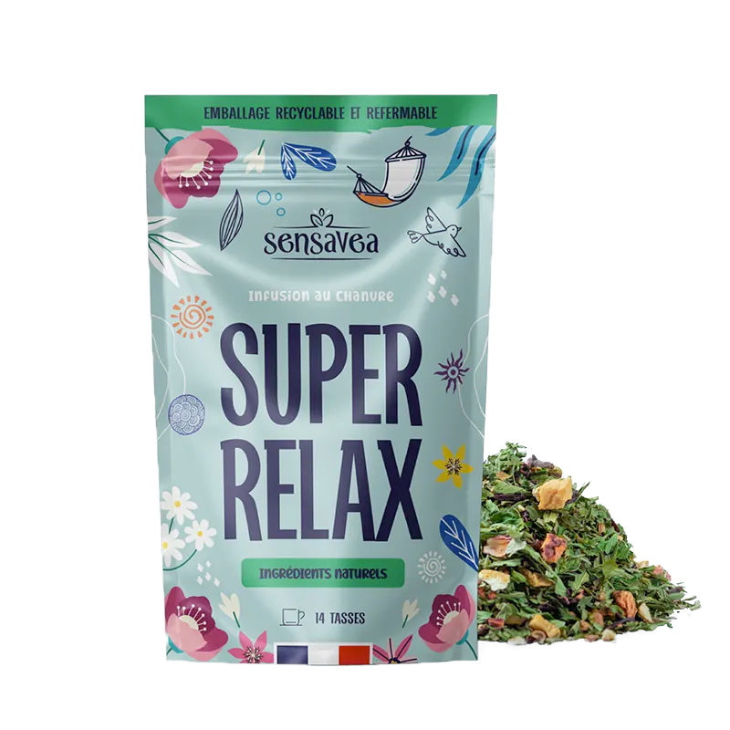 Infusion Super Relax CBD bio - Détente avec chanvre, cannelle, fenouil, hibiscus