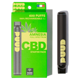 Puud CBD Rechargeable Amnesia Full Spectrum 600 bouffées avec batterie 400mAh et saveur Amnesia