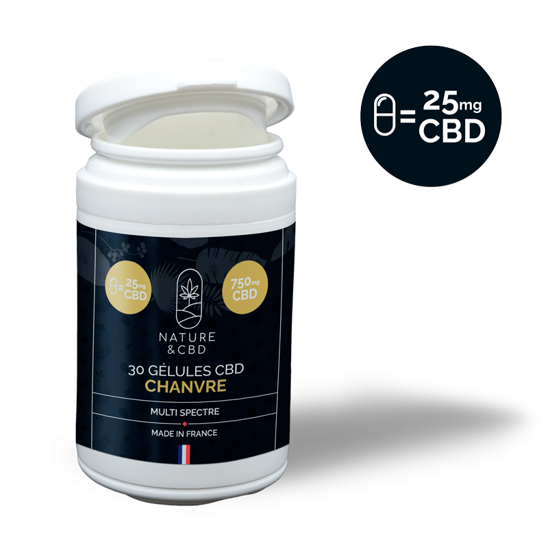 Gélules CBD Chanvre 25mg - Complément quotidien riche en CBD, 30 gélules par boîte