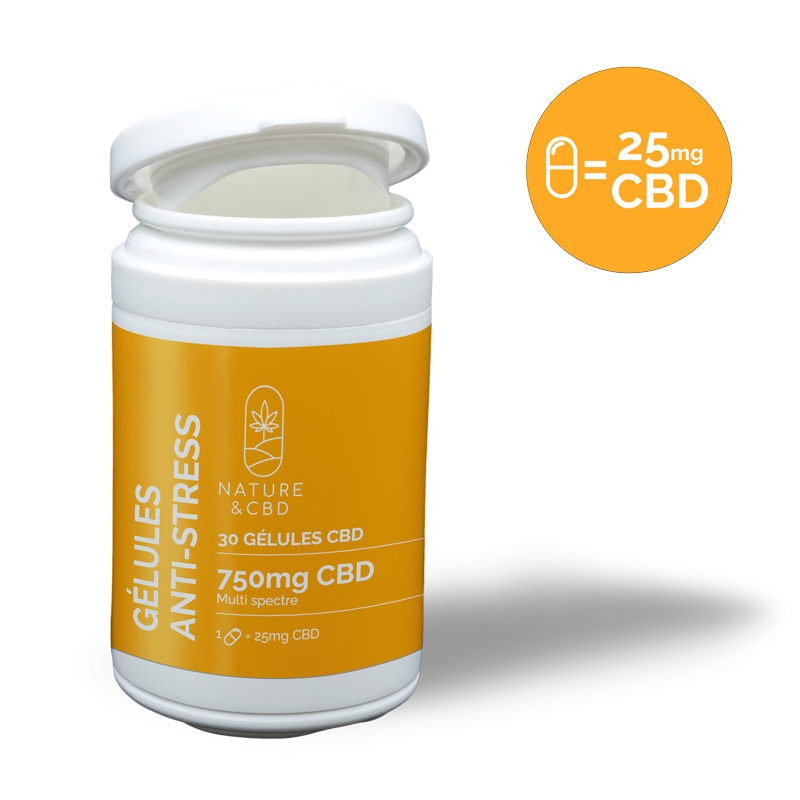 Gélules CBD Symbiose Anti-stress - 750mg de CBD, camomille, verveine et chanvre