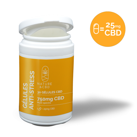 Gélules CBD Symbiose Anti-stress - 750mg de CBD, camomille, verveine et chanvre