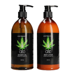 Coffret Bain et Douche Luxe CBD - Gel douche et lotion hydratante thé vert et chanvre